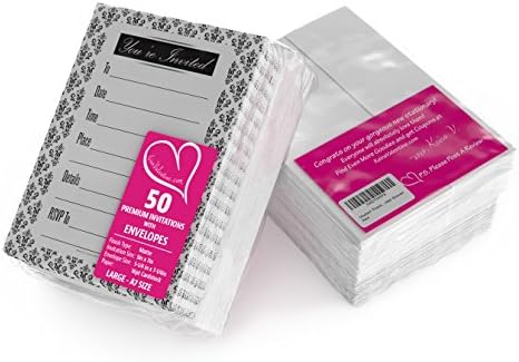 Keira Valentine Black Damask Bridal Shower Invitations 50ct Boy / Girl Baby Shower Invitations