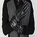 Ikevan Mens Luxurious PU Leather Gloves Outdoor Driving Warm Gloves Cashmere Mittens Autumn Winter (Black)