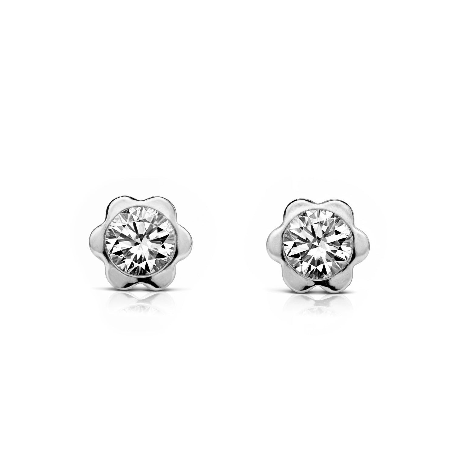 Mondepetit - 9ct White Gold Flower Cubic Zirconia Children's Girls Earrings shine