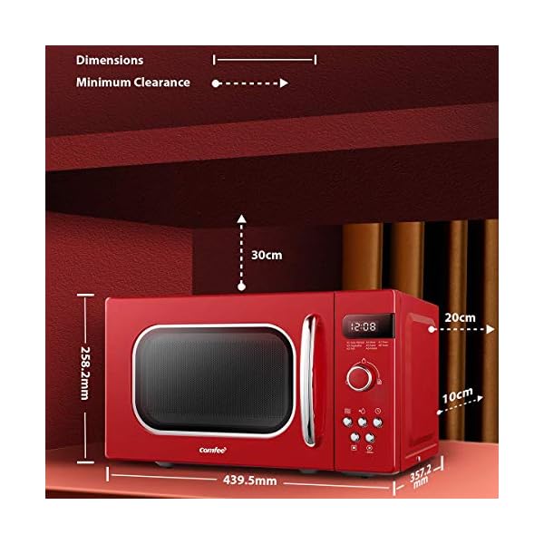 COMFEE' Retro Style 800w 20L Microwave Oven with 8 Auto Menus, 5 Cooking Power Levels, and Express Cook Button…