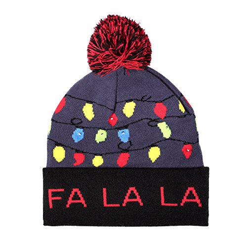 LED Light-up Knitted Ugly Sweater Holiday Xmas Christmas Beanie - 3 Flashing Modes (FA La La Beanie) Multicolored - Image 4