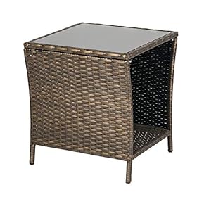 Kinsuite Wicker Coffee Table Patio PE Rattan Side Table with Glass Top Outdoor Garden with Storage Shelf 51NdzxIJ6VL