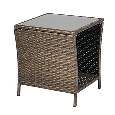 Kinsuite Wicker Coffee Table Patio PE Rattan Side Table with Glass Top Outdoor Garden with Storage Shelf 51NdzxIJ6VL