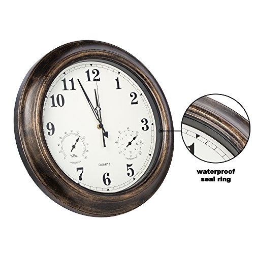 SkyNature 18 Inch Large Outdoor Wall Clock Waterproof Temperature