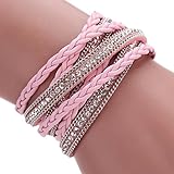 Susenstone Women Bohemian Bracelet Woven Braided Handmade Wrap (Pink)