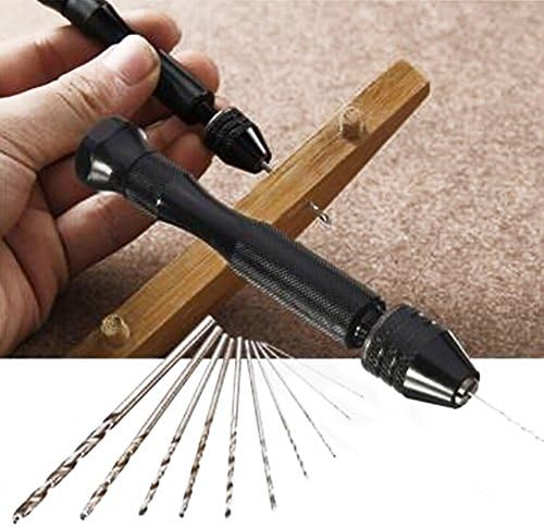 Ouba Mini Micro Aluminum Hand Drill With Keyless Chuck +10 Twist Drills Rotary Tools by Ouba