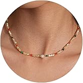 ANDKISS Beaded Necklaces for Women-Colorful Beaded Necklace Gemstone Choker Natural Stone Pearl Necklaces for Women Summer Boho Beach Handmade Jewelry