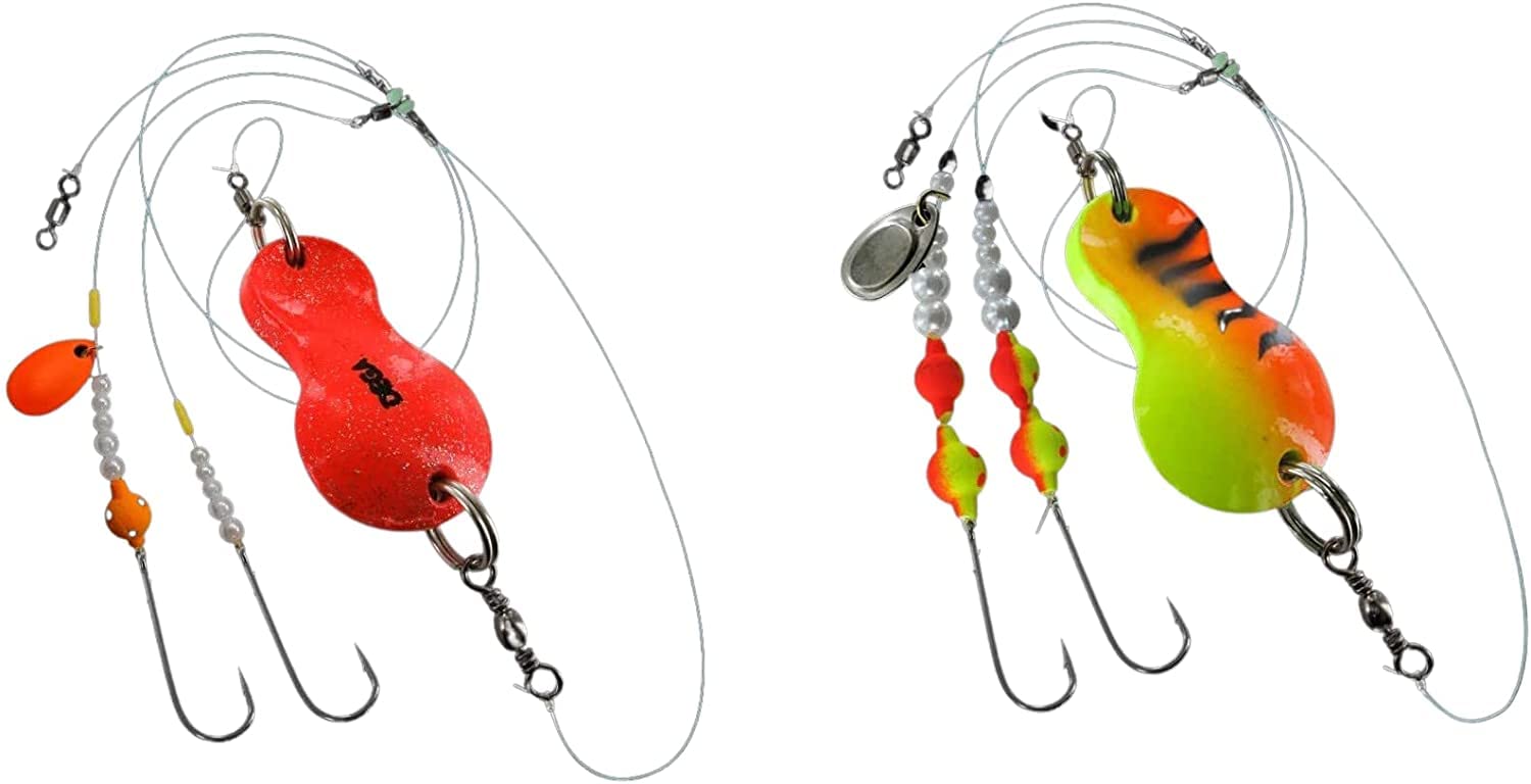 blntackle76 Jenzi Flatfish Spoons Assembled 80 g Orange Glitter & 100 g Green / Red / Tiger Glitter + Free Petri Heil! Sticker Set of 2