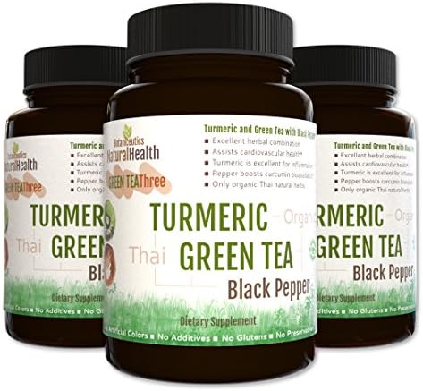 Botaniceutics Organic Turmeric, Green Tea, and Black Pepper - 500 Mg - 270 Capsules. 3 Bottle Pack. No additives, no fillers. Natural green tea, turmeric curcumin, and pepperine for good health.