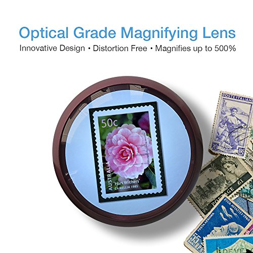 MagniPros 5X Ultra Bright LED Magnifying Glass Dome Magnifier with Cleaning Pouch & 2 Extra Replacement Batteries-Large Viewing Area, Ideal for Reading Small Print, Papperweight, Low Vision(Pink)