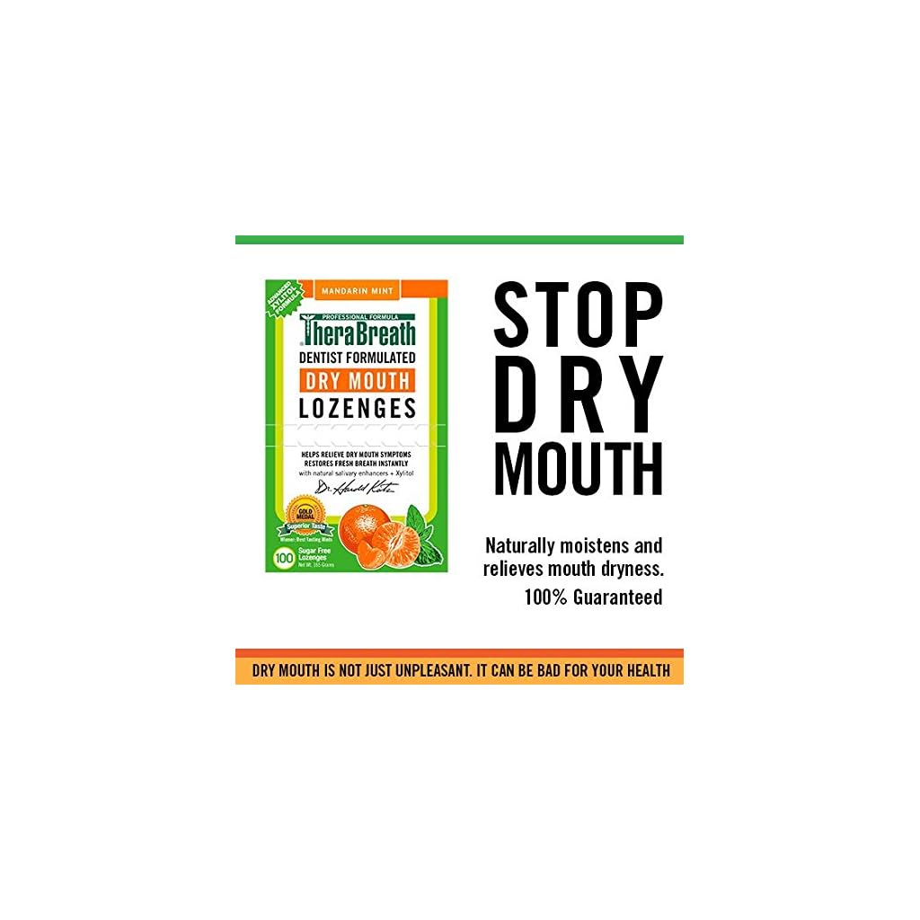 TheraBreath Dry Mouth Lozenges with Zinc, 100 Lozenges, Mandarin Mint