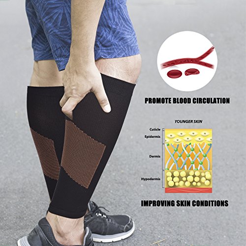Thx4 Copper Calf Compression Sleeves (15-20mmHg)-Guaranteed Copper Infused Leg Compression Socks-Shin Splint & Pain Relief - Great for Workout,Travel,Maternity, Running, Cycling, Nurses.(1Pair)Large