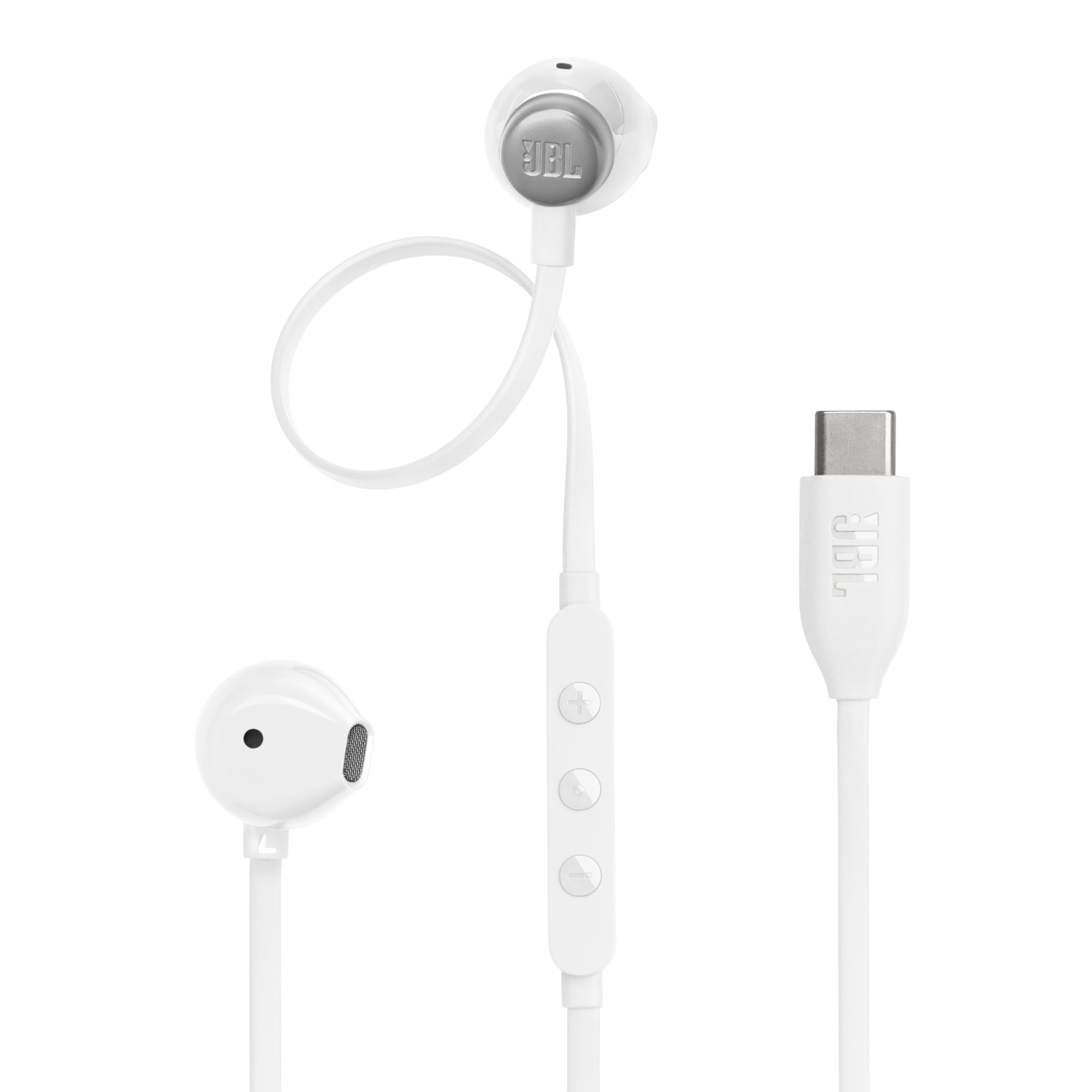JBL Tune 305 C Hi-Res Wired Earbuds with Microphone, Flat Tangle-Free Cable, 3-Button Remote, EQ Presets Control and Volume Adjustment, White