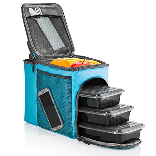 HemingWeigh Reusable Insulated Lunch Box - Durable Lunch Bag Cooler w/Spacious Storage Compartments - Includes 3 Food Storage Containers & Ice Pack (Tropical Turquoise)