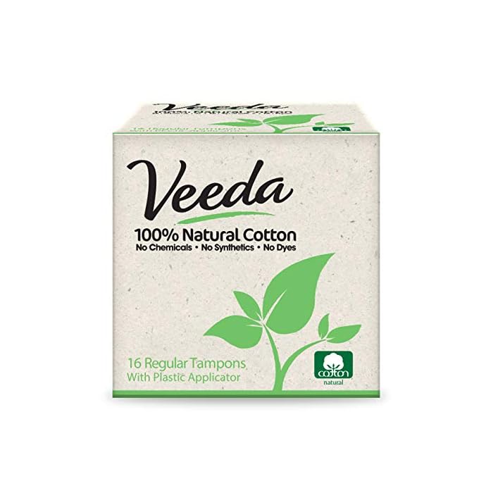 Veeda 100% Natural Cotton Compact BPA-Free Applicator Tampons Chlorine, Toxin and Pesticide Free, Regular, 16 Count