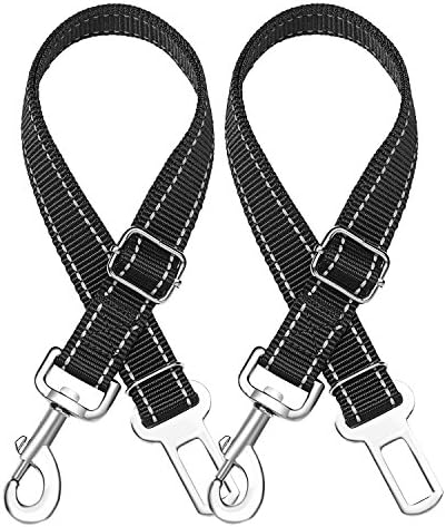 2 Pack Adjustable Dog Seat Belt Safety Leads Vehicle Harness Car Vehicle Cats Reflective Nylon Black 20-34in