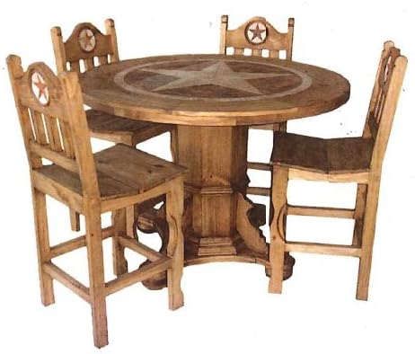 Round Rustic Dining Room Set With Star Marble Inlay / Pub Height
