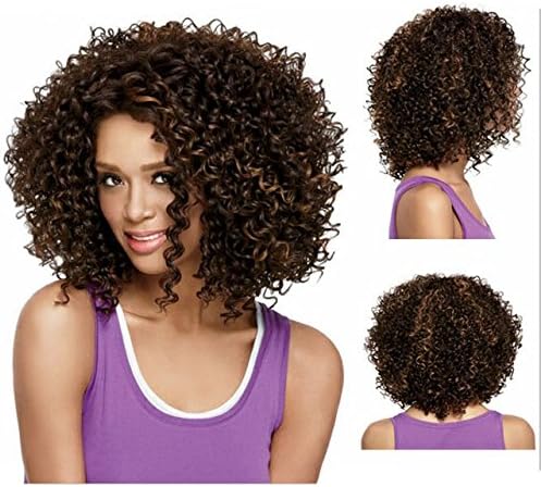 Y demand Afro Sexy Wig Medium Long Brown Kinnky Curly Synthetic Wigs For Black Women None Lace Wigs