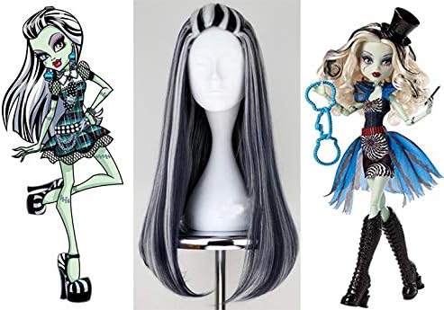 Amazon Cos フランキーシュタイン ウィッグ モンスター レディース ハイ コスプレ ブラック ホワイト 混合 ロング かつら 変装 コスチューム道具小物 Monster High Frankie Stein Wig Frankie Stein かつら ハロウィン クリスマス ウィッグ コスプレ 仮装 通販