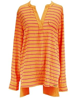 Calvin Klein Long Sleeve Womens Striped Knit Top Size M US Regular Orange