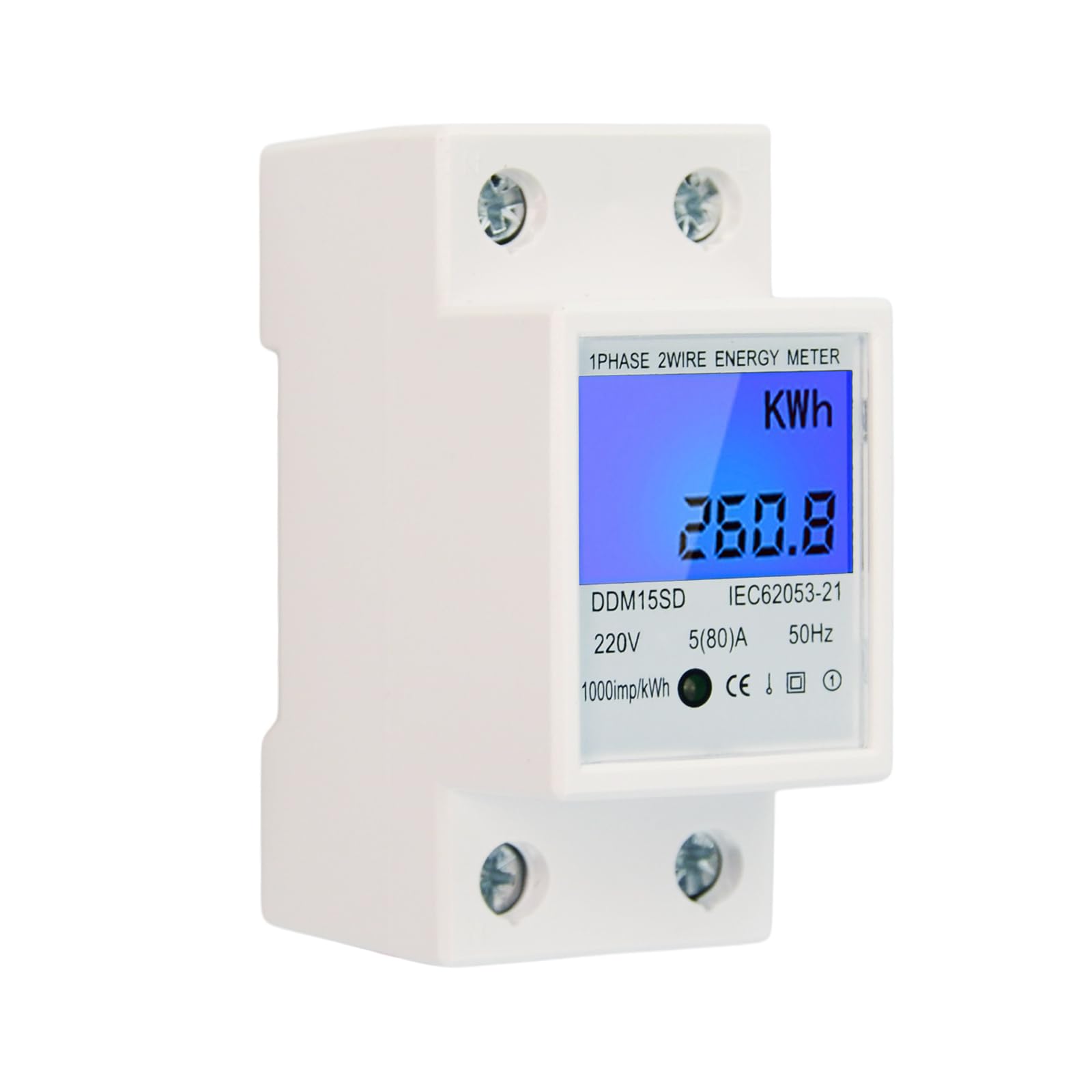 Photo 1 of Flylin Single Phase Energy Meter 5-80A DDM15SC LCD Digital Display, 2P LED DIN-Rail Electricity Power Consumption Wattmeter Energy KWh Meter Embedded End Cover, 35mm DIN Rail Installation