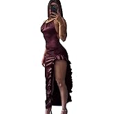 Women's Sexy Satin Sleeveless Lace Up Dress Y2k Pleated Backless Bodycon Ruffle Split Dresses for Party Cocktail