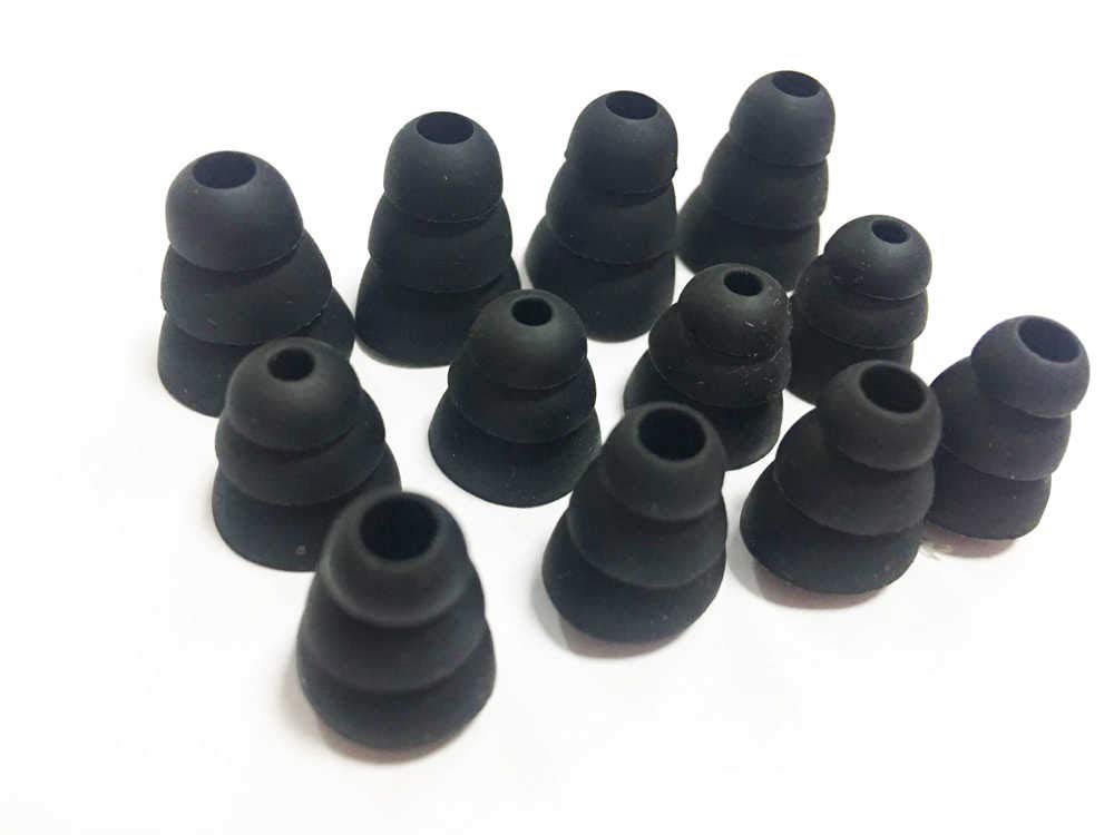 Rhinenet 12pcs Triple Flange Silicone Sport earbuds Ear Pads Replacement Earbuds Tips Gels Rubber Reduces Noise & Improves Sound Internal Size (4.00mm-7mm) In-Ear Earphone Headphone (Black)