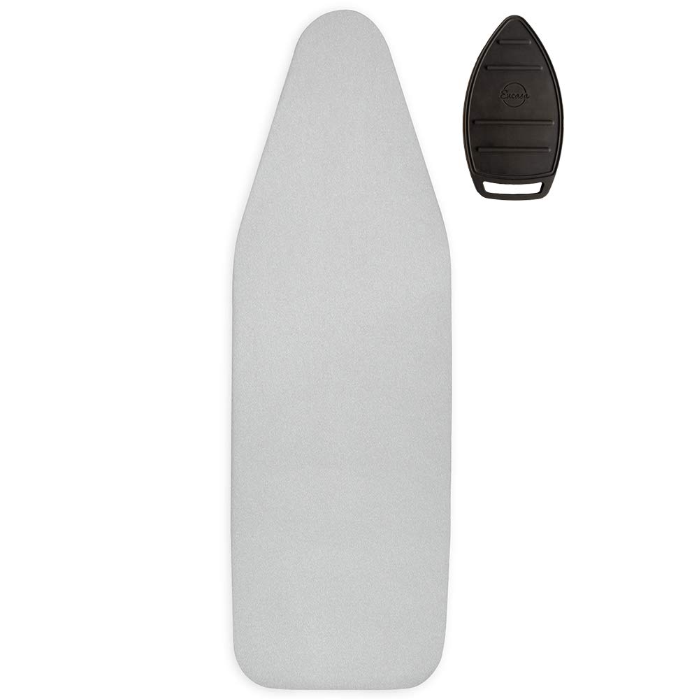 Encasa XO Ironing Board Covers - Metallic Silver Jetstream - Fits Medium Boards 112x34 cm, Extra Thick 2mm Foam + 4mm Felt Padding, Elastic Cord + Lock, 3 fastners, Silicone Iron Rest, Heat Reflective