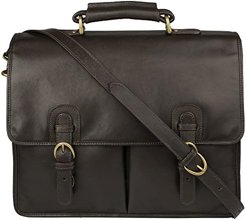 Hidesign Hugo Briefcase Bag - Messenger Bag - Laptop Bag - Suitable For Mac Book Pro 15?- Shoulder Bag- For Men - Vintage Mens - For Travel & Work - With Adjustable Leather Shoulder Strap