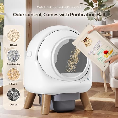 Beokeo Automatic Cat Litter Box, Self Cleaning Litter Box for Multiple Cats, Smart App Control, Safety Sensors, 15-Day Odor Control, Large Capacity Cat Litter Box for Cats up to 18 lbs, White