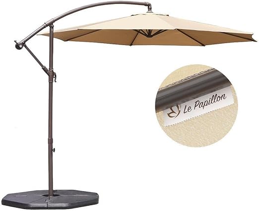 Amazon Com Le Papillon 10 Ft Offset Hanging Patio Umbrella Aluminum Outdoor Cantilever Umbrella Crank Lift Beige Garden Outdoor