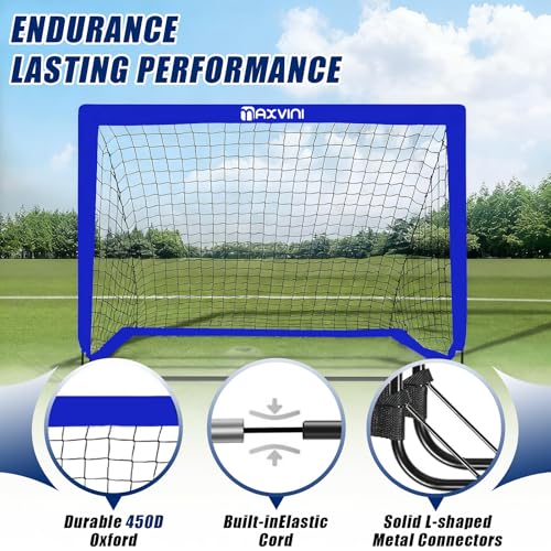 MAXVINI 2 Set Football Goals for Kids 3x2.4 ft/6x4 ft Portable Pop Up Soccer Training Nets Equipement for Youth Games for Easy Assembly & Foldable, Practice Goal Suitable for Outdoor, Backyard, Garden