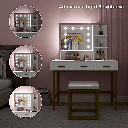POVISON Vanity Desk, Vanity Table Set with Lighted Mirror, 10 Light
