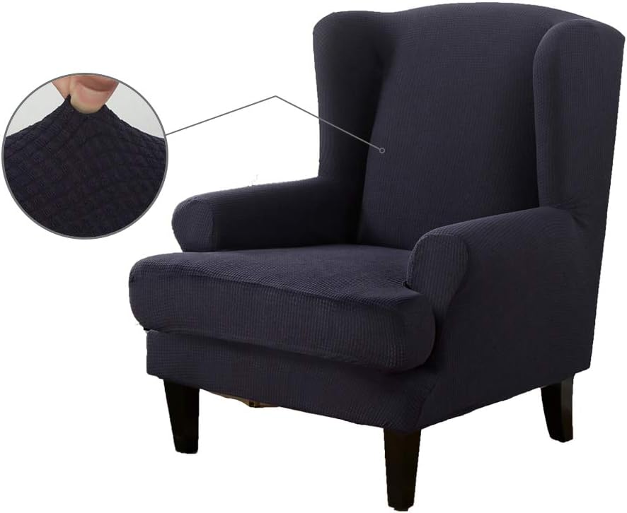 Youjoy Stretch Wingback Chair Slipcover 2-Piece Sofa Cover Furniture Protector Couch with Elastic Spandex Fabric Armchair Chair Slipcover,Navy: Kitchen & Dining