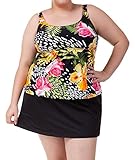 Attraco Womens Flower Tankini Top Plus Size Swimwear Scoopneck Swimsuit