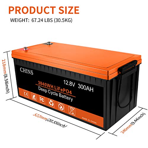 CHINS LiFePO4 Battery 12V 300Ah Lithium Battery - Built-in 200A BMS, 2000~5000 Cycles, Perfect for Replacing Most of Backup Power, Home Energy Storage and Off-Grid etc. - Image 2