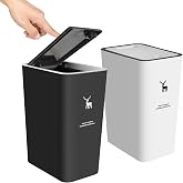 XPIY Trash Can with Lid, 2 Pack 4 Gallons/15 Liters Garbage Can | Small plastic waste basket with press top, dog proof design for bathroom|kitchen|bedroom|office use. (BlackWhite)