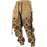 MARSVOVO Native American Pants Men's Aztec Graphic Drawstring Waist with Pocket Cool Joggers Plus Size Pant Sweatpants