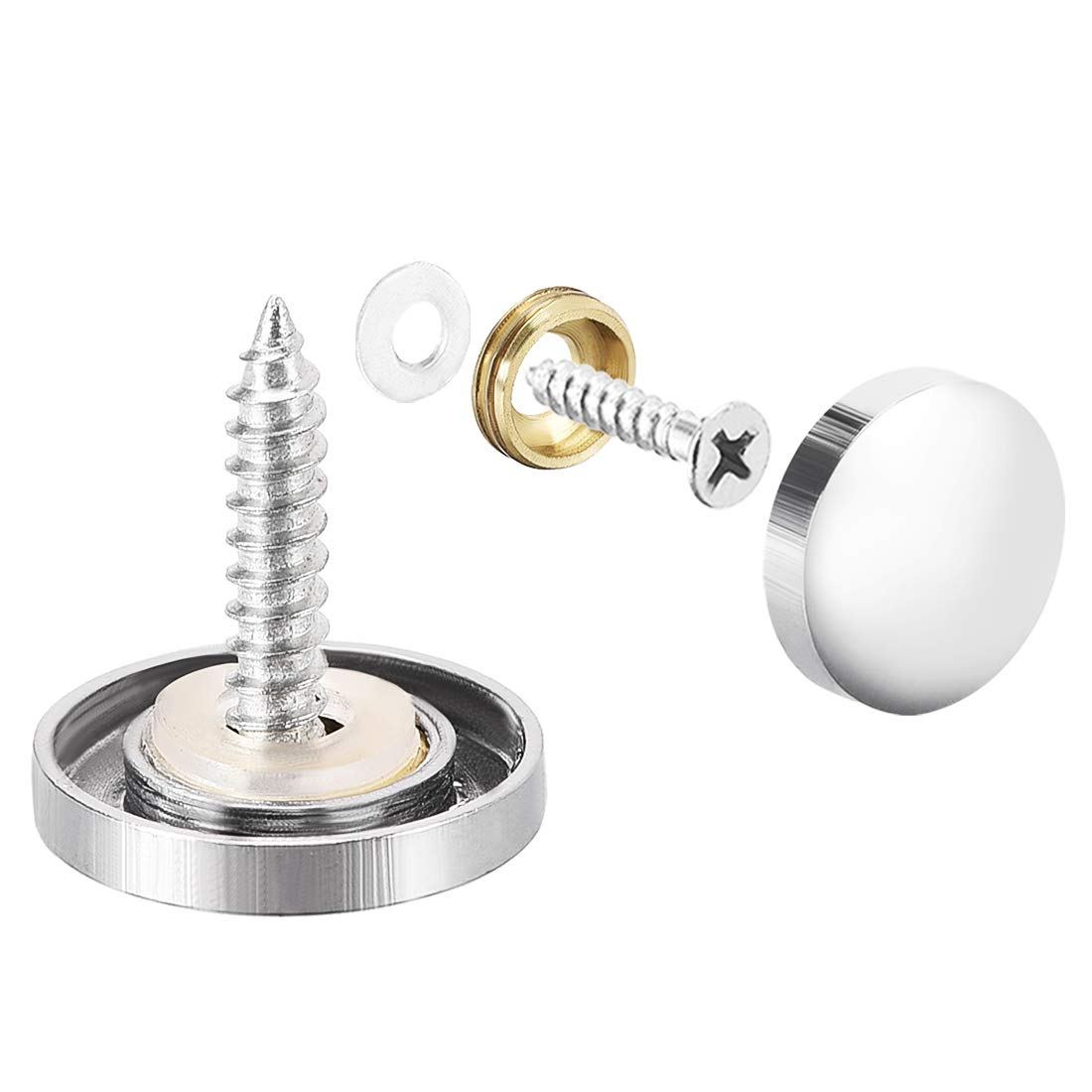 sourcing map Mirror Screws, Decorative Cap Fasteners Cover Nails, Electroplated, Bright Silvery 18mm/0.71" Brass 12pcs