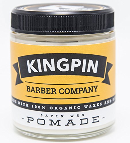 Kingpin Barber Co. Organic Satin Wax Hair Pomade, All-Day Flexible Hold, Medium Shine, 4.4 Fl. Oz.
