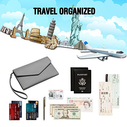 Krosslon Rfid Passport Holder Wristlet Travel Wallet Trifold Documents Organizer Slim Purse, Fit US UK CA Passport Cover Best Traveling Accessories for Women, Storm Gray(217#)