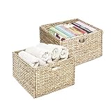Seville Classics Foldable Handwoven Water Hyacinth Cube Storage Basket (2-Pack), Double Hamper