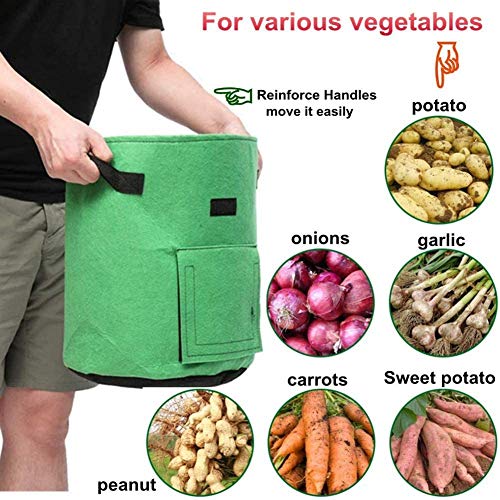Potato Grow Bags, 3 Pack 5, 7 & 10 Gallons Garden Planting Bags, Vegetables Planter Bags, Non-Woven Aeration Fabric Pot Growing Bags with Handle and Access Flap with a Pair of Gardening Genie Gloves