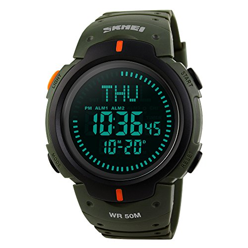 Men s Sports Digital Watch Survival Compass Waterproof Wristwatch - Military Green
