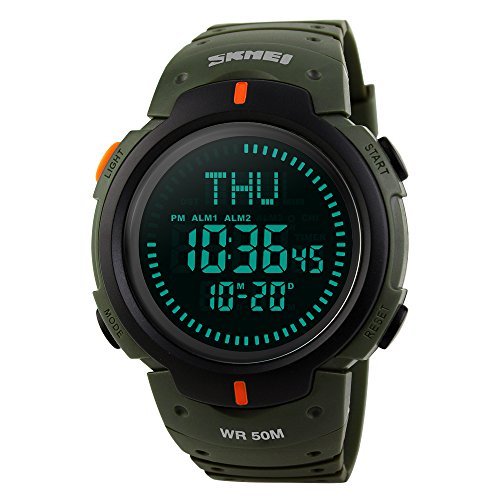 Men’s Watch Sports Digital Survival Compass 50M Waterproof Stopwatch Alarm Wristwatch - Military Green