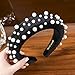 AWAYTR Velvet Padded Pearl Embellished Headband Large Padded Velvet Races Goth Wedding Headpiece for Women (Black+White)
