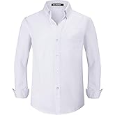 A&J DESIGN Boys Button Down Long Sleeve Dress Shirt Kids Formal Easter Uniform Solid Collared Shirt with Chest Pocket