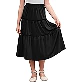 GORLYA Girls Boho Casual Elastic High Waist Tiered Ruffle Hem Long Swing Maxi Skirt 4-14T