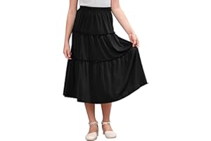 GORLYA Girls Boho Casual Elastic High Waist Tiered Ruffle Hem Long Swing Maxi Skirt 4-14T