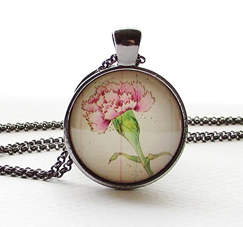 January Carnation Birth Month Flower Pendant Necklace